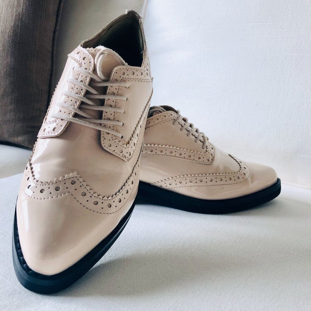 DSW Gunmetal Marushka Wingtip Vegan Pink Patent Oxford 7 Gently Worn
